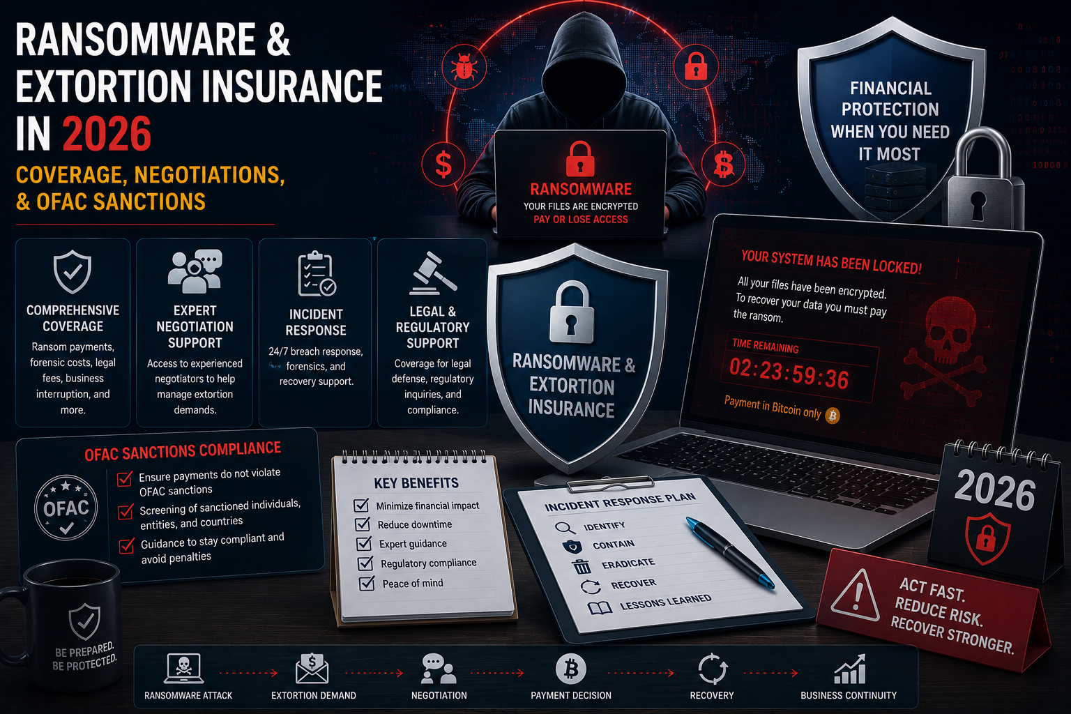 Ransomware and extortion insurance in 2026 covering cyberattack risks, negotiations, and OFAC sanctions compliance